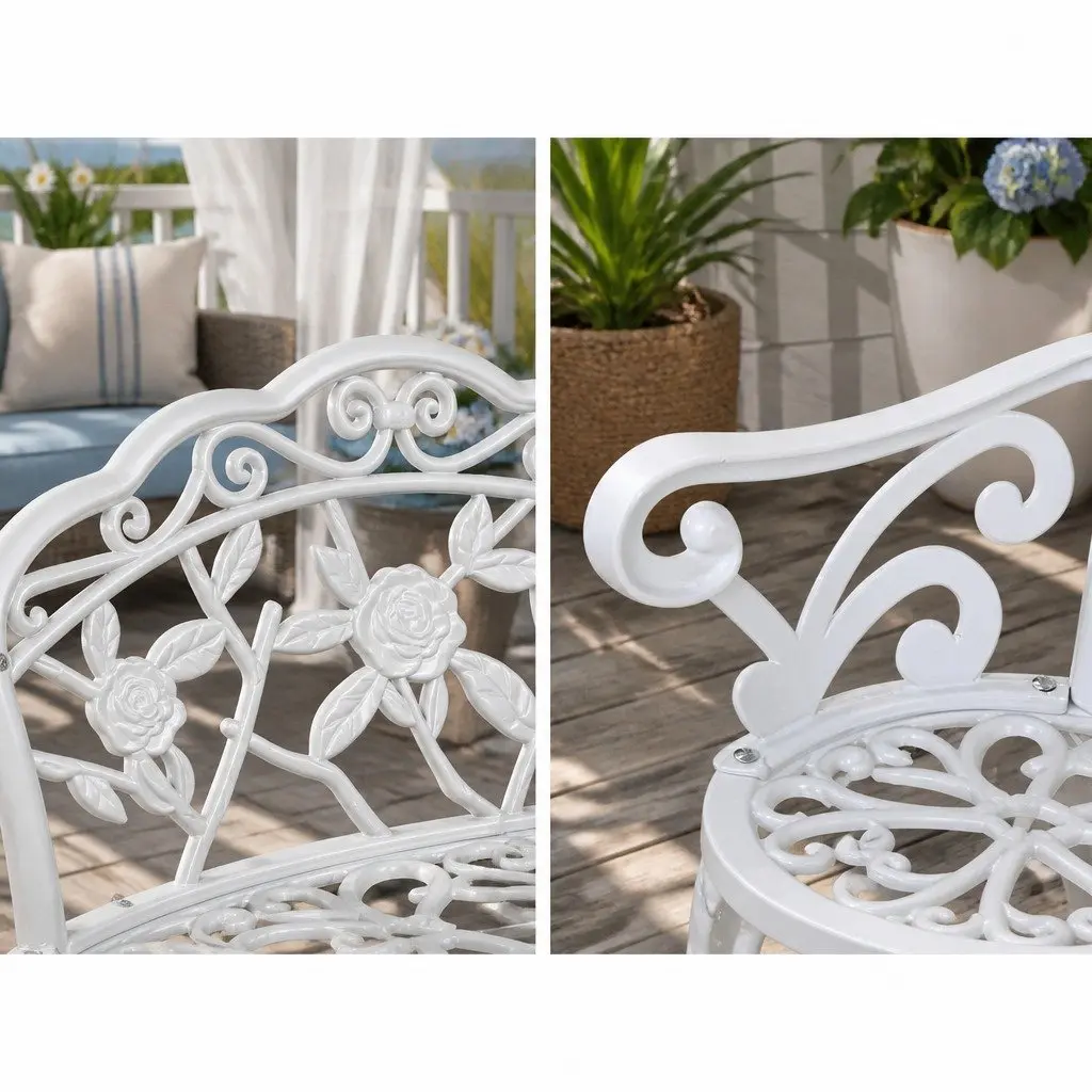 100cm White Cast Aluminium Garden Bench
