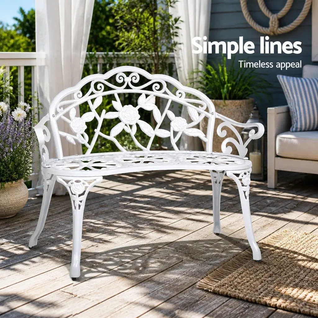 100cm White Cast Aluminium Garden Bench