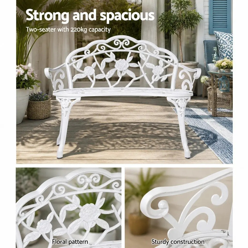 100cm White Cast Aluminium Garden Bench