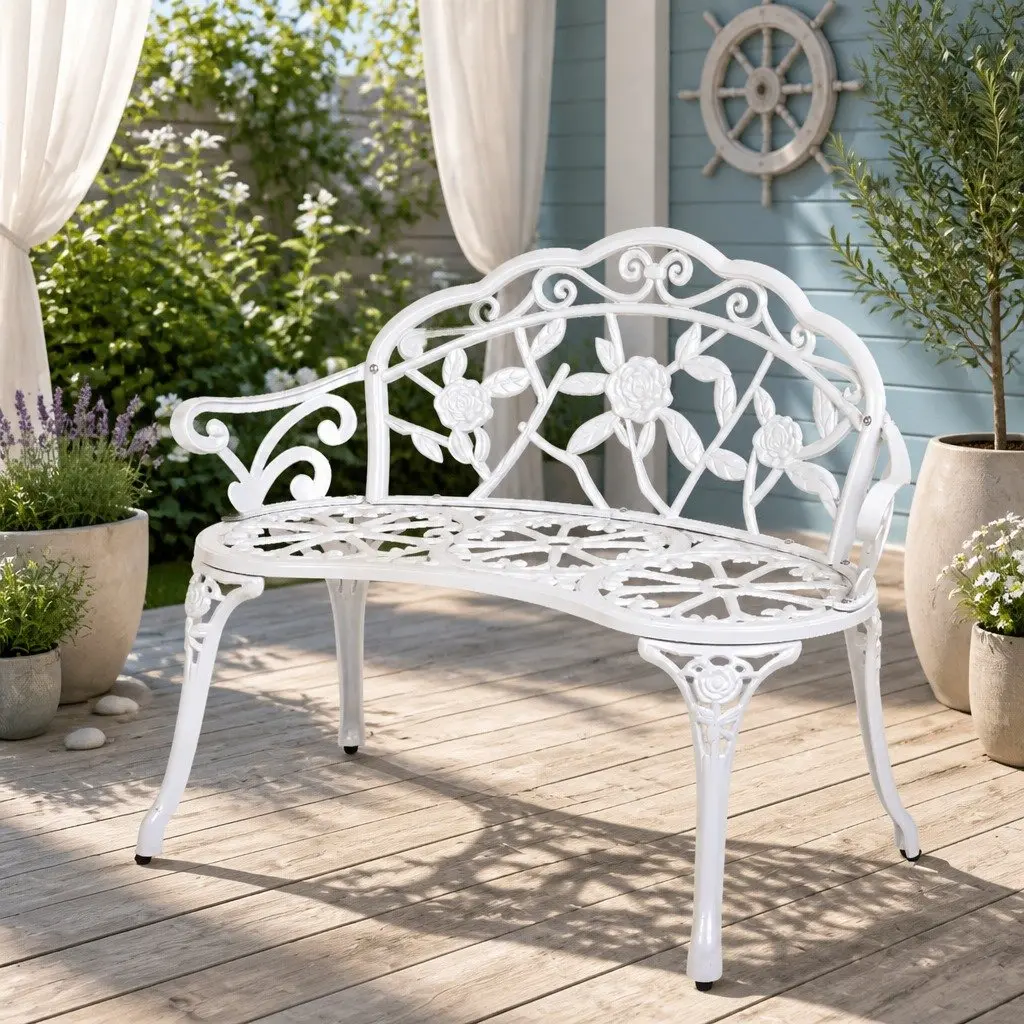 100cm White Cast Aluminium Garden Bench