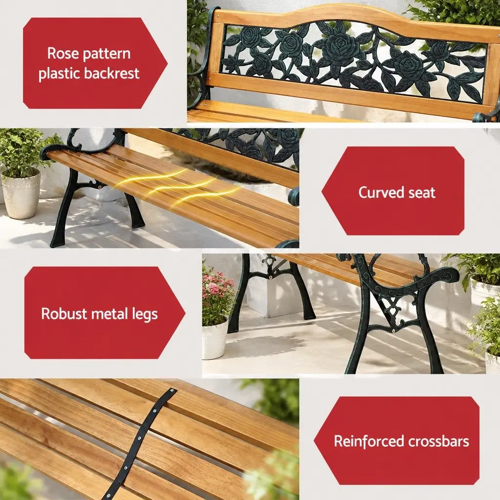 Outdoor Bench Seat 126cm Garden Patio Furniture Cast Iron Hardwood Oak