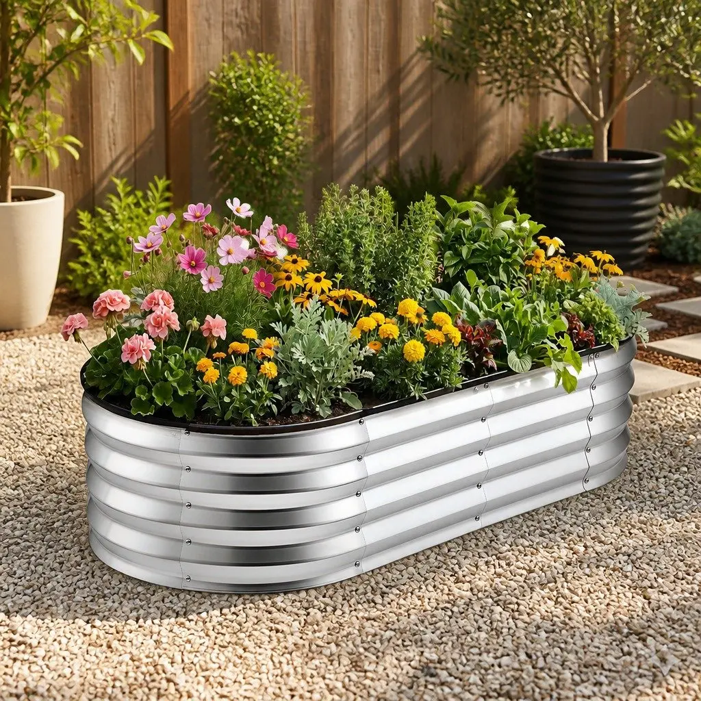 120x60x30cm Oval Metal Garden Bed with Open Base