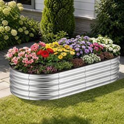 Large Oval Metal Garden Bed 150x70x30cm with Drainage Features