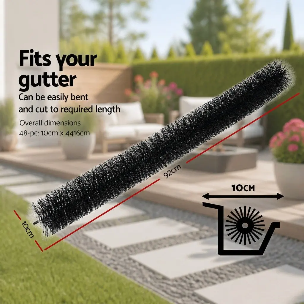 Gutter Guard Brush 92cm x 10cm Black Debris Protection Nylon Bristles 48 Pack
