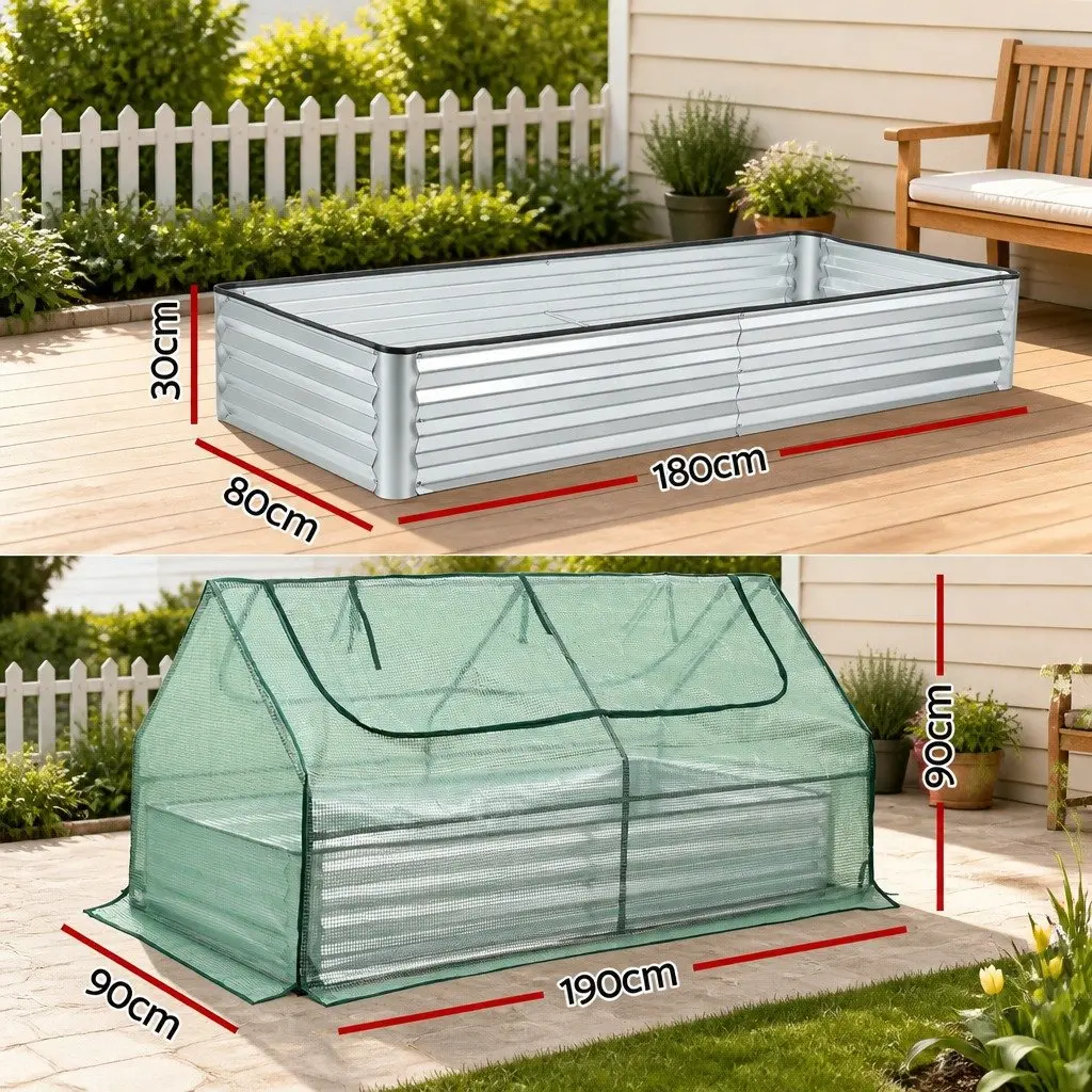 Raised Garden Bed with Greenhouse Outdoor 190 x 90 x 90 cm Galvanised Planter Box Kit