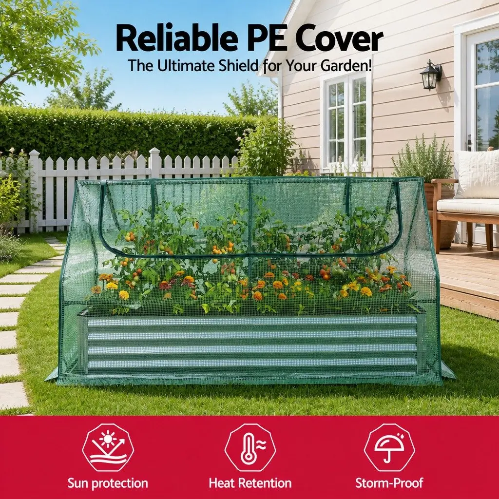 Raised Garden Bed with Greenhouse Outdoor 190 x 90 x 90 cm Galvanised Planter Box Kit