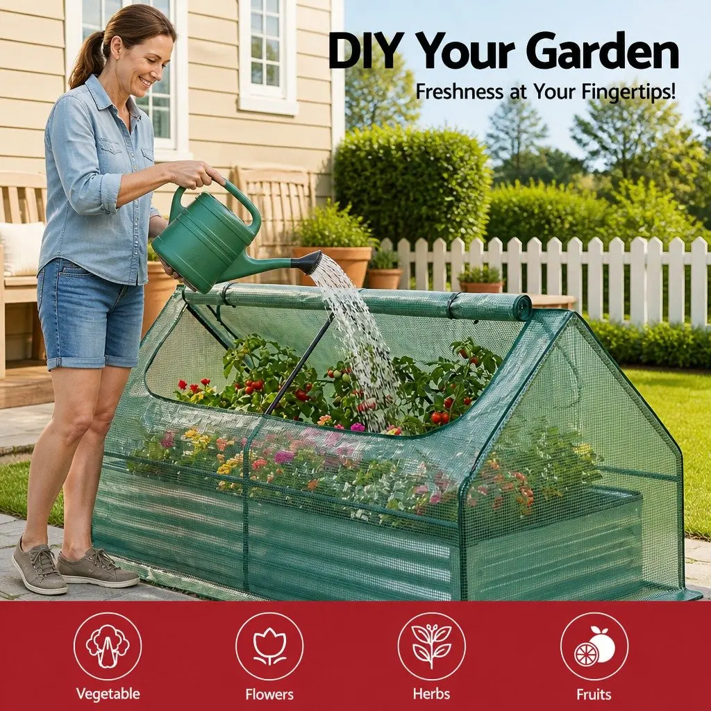 Raised Garden Bed with Greenhouse Outdoor 190 x 90 x 90 cm Galvanised Planter Box Kit
