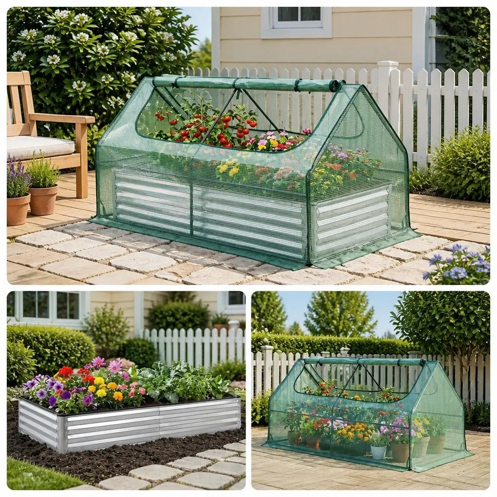 Raised Garden Bed with Greenhouse Outdoor 190 x 90 x 90 cm Galvanised Planter Box Kit