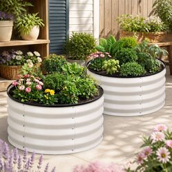 Round Galvanised Steel Garden Beds 2 Pack 60cm White