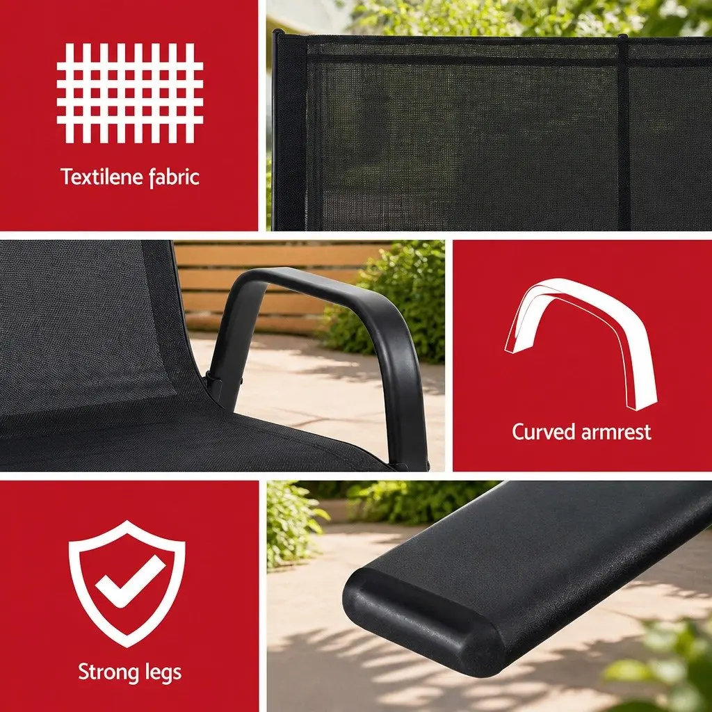 2-Seat Outdoor Garden Bench Steel Frame Patio Lounge Chair Black Backyard