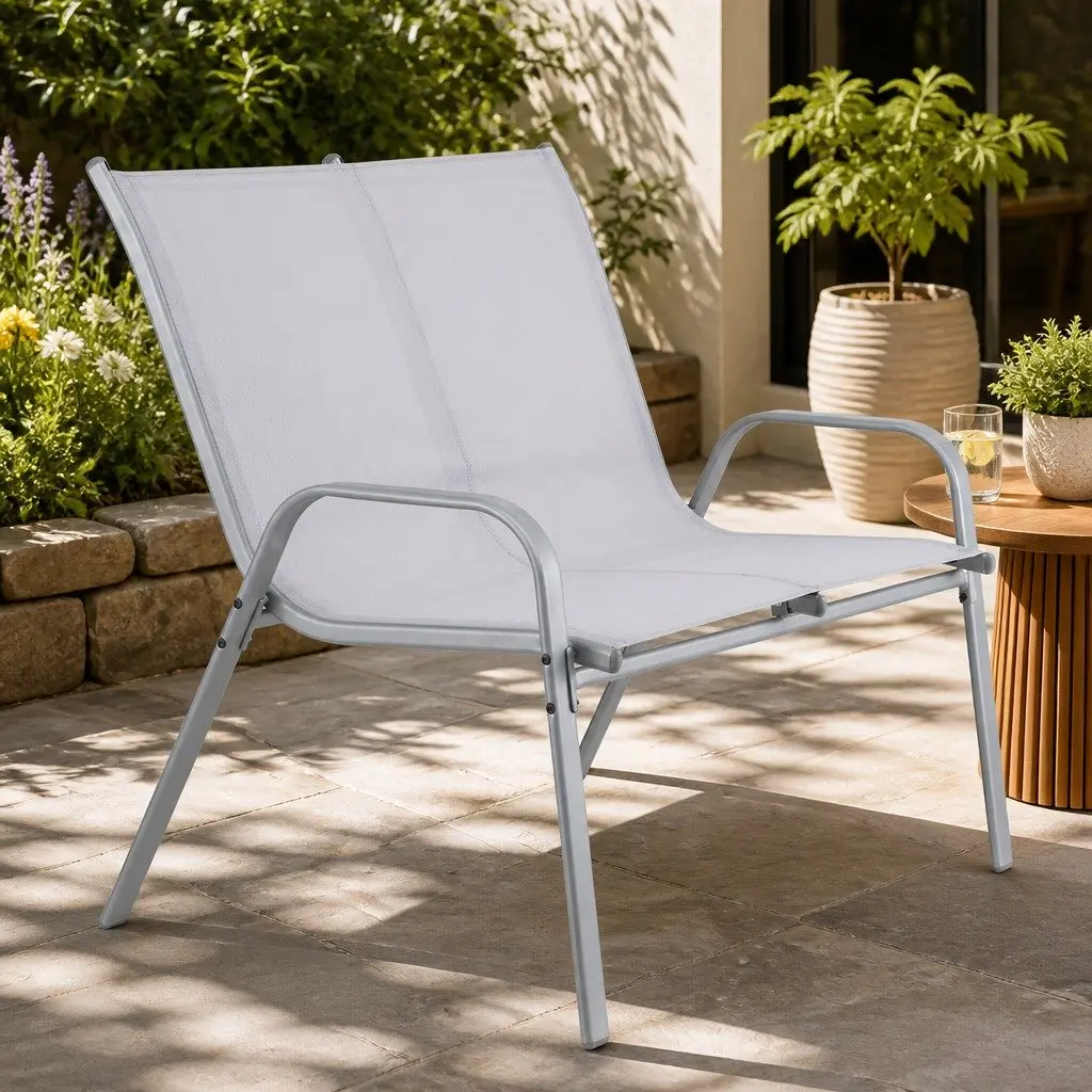 Outdoor Bench for Garden Patio 2 Seat Steel Frame Grey