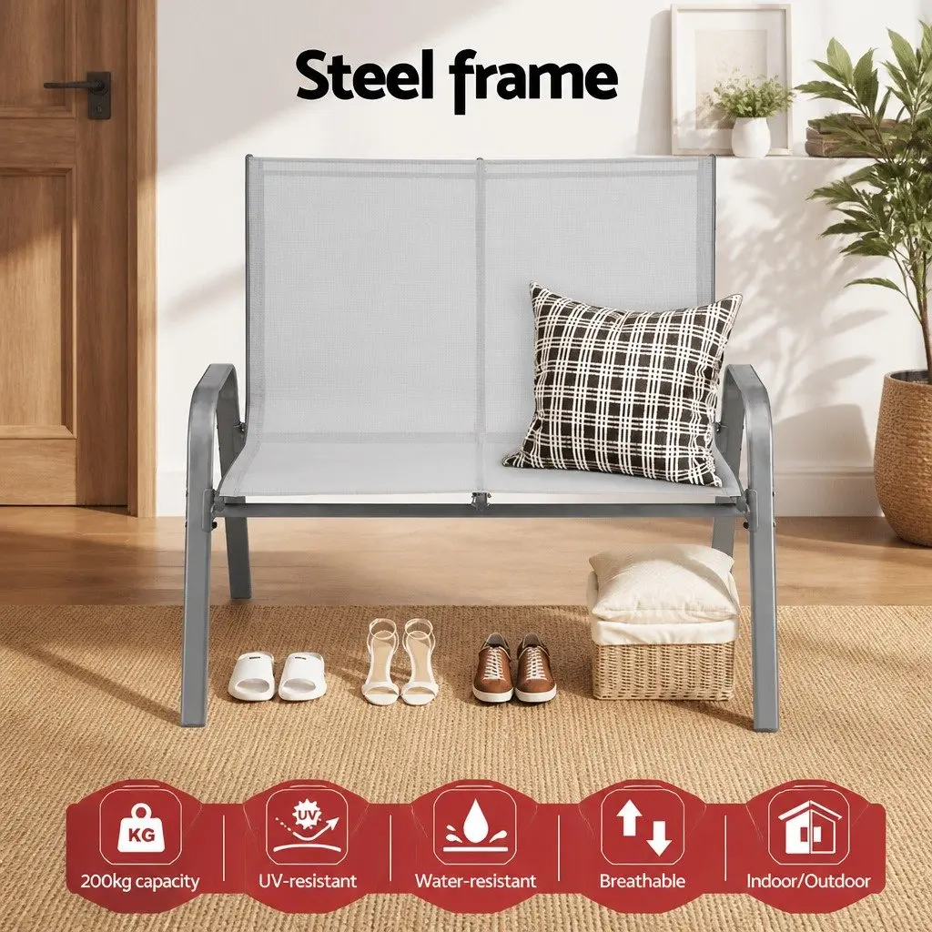 Outdoor Bench for Garden Patio 2 Seat Steel Frame Grey
