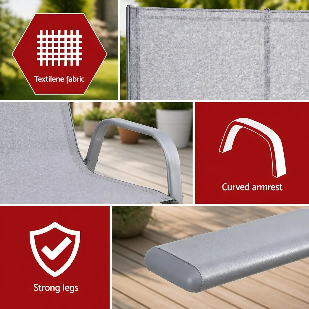 Outdoor Bench for Garden Patio 2 Seat Steel Frame Grey