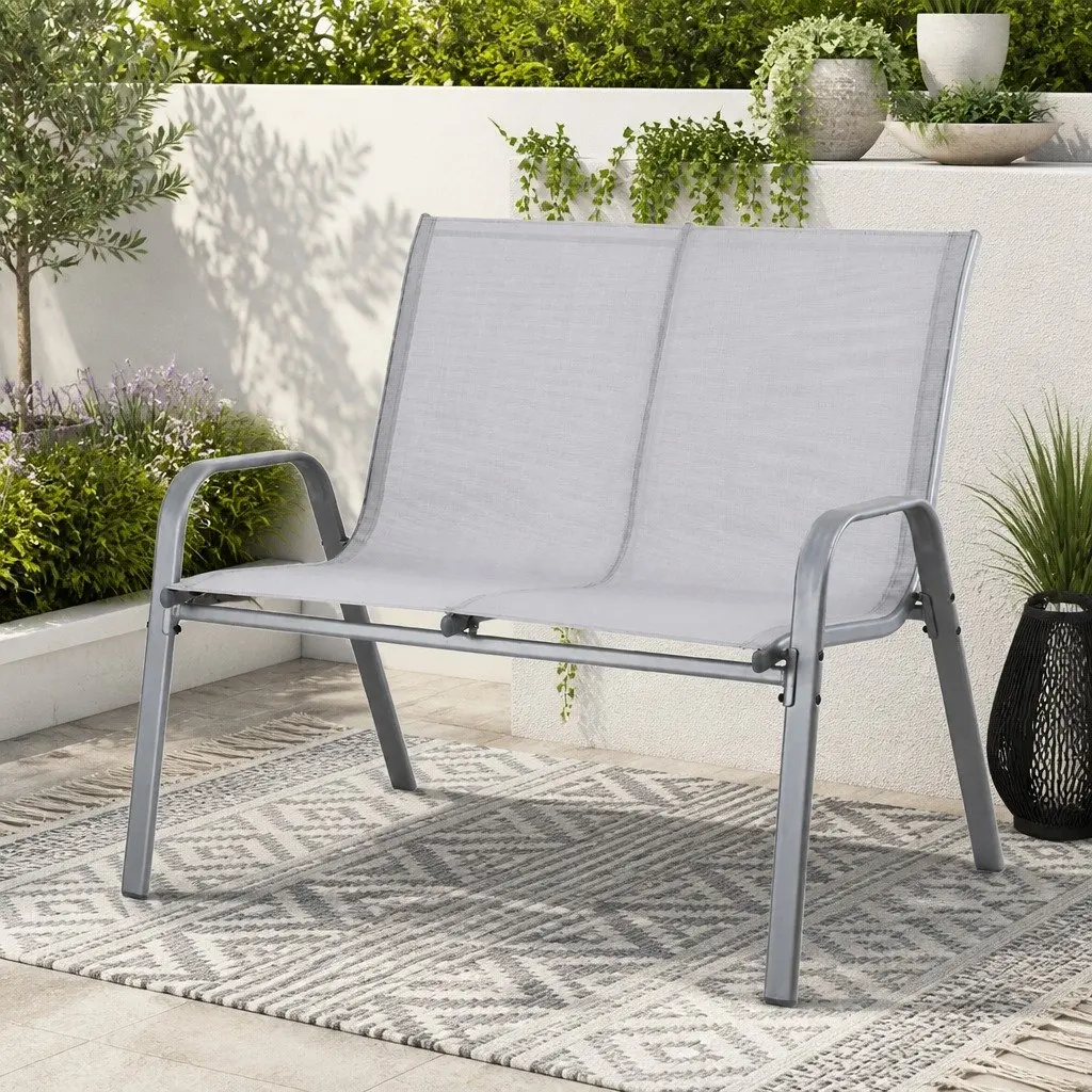 Outdoor Bench for Garden Patio 2 Seat Steel Frame Grey