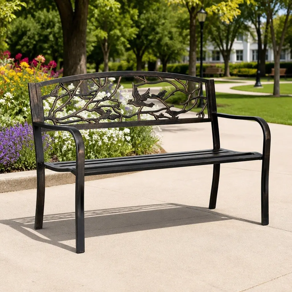 Outdoor Garden Bench Seat 3 Seater Steel Frame Patio Furniture Bronze