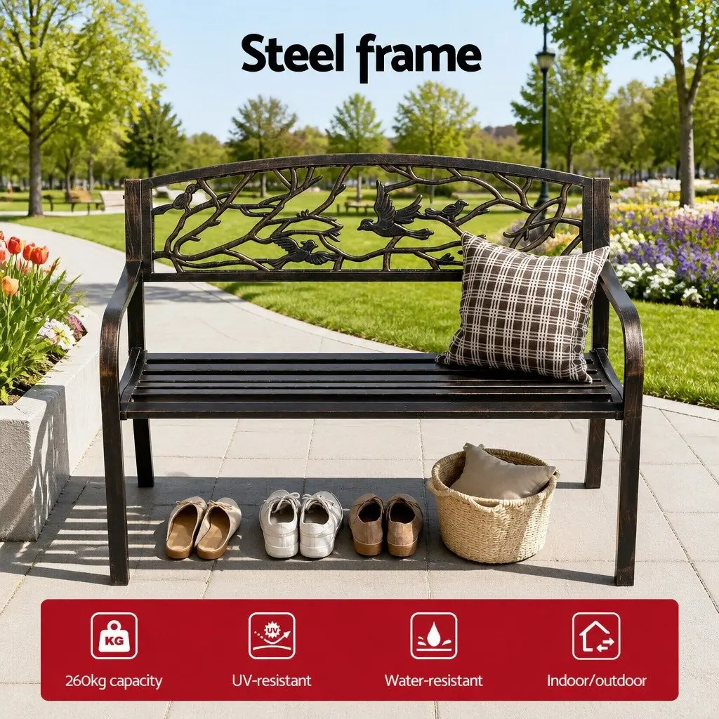Outdoor Garden Bench Seat 3 Seater Steel Frame Patio Furniture Bronze