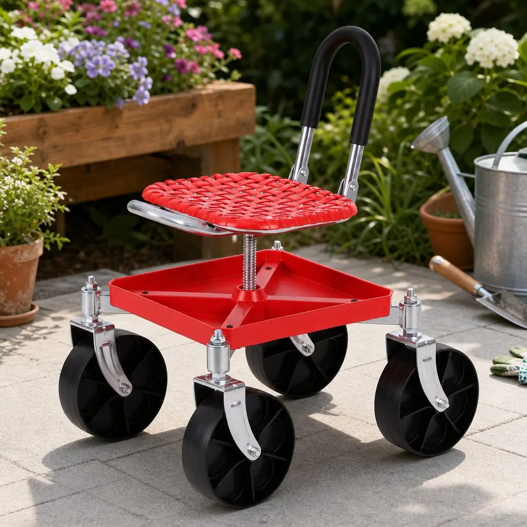 Adjustable Garden Stool with Storage Red