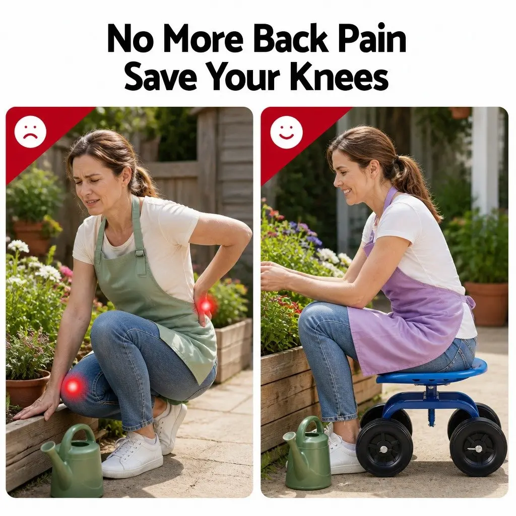 Garden Rolling Seat 360 Swivel Adjustable Height Work Scooter Cart Wheels 150kg