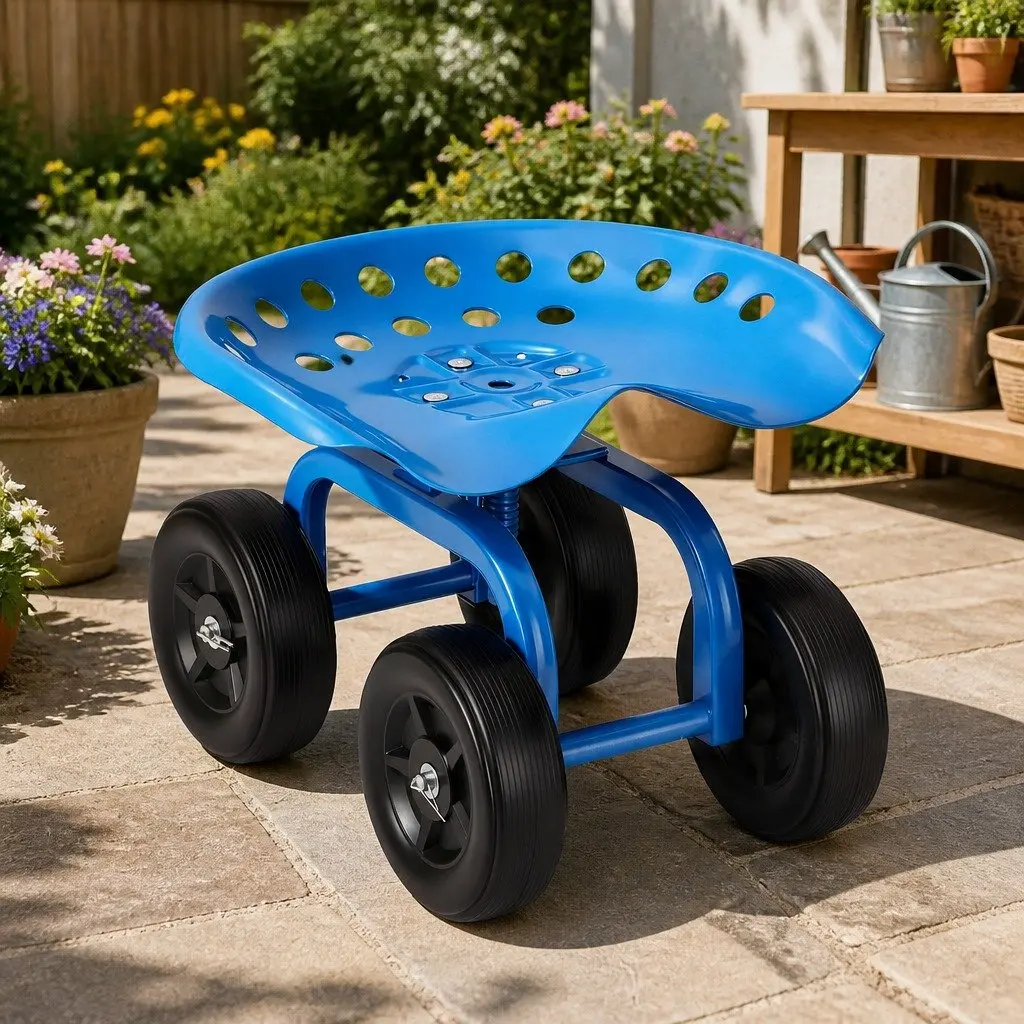 Garden Rolling Seat 360 Swivel Adjustable Height Work Scooter Cart Wheels 150kg