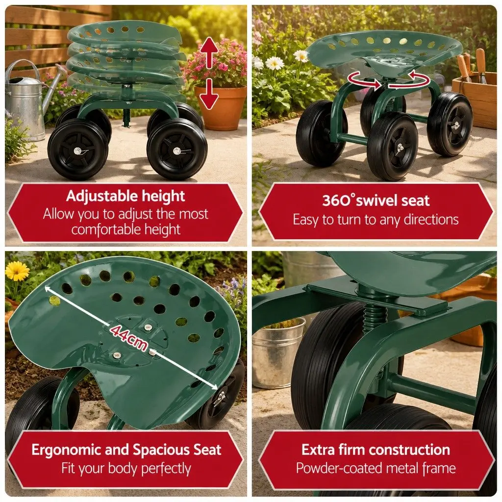 Rolling Garden Seat Swivel Work Stool