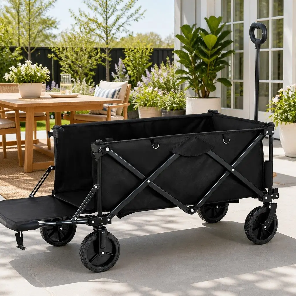Folding Garden Trolley Cart for Outdoor Use Black