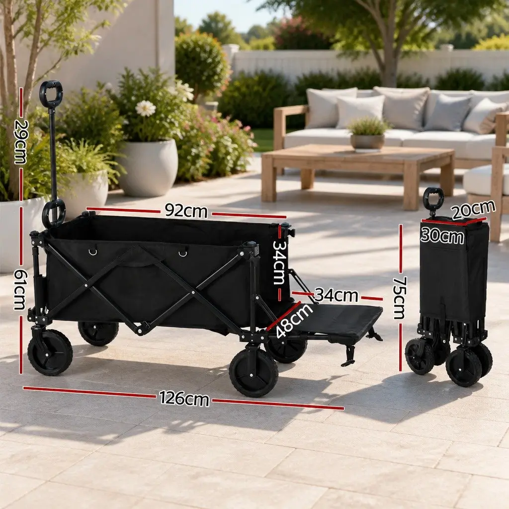 Folding Garden Trolley Cart for Outdoor Use Black