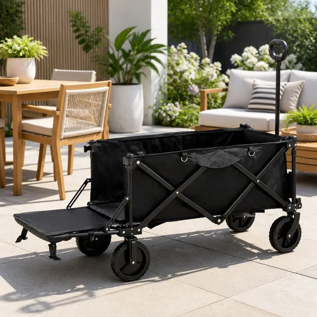 Folding Garden Trolley Cart for Outdoor Use Black