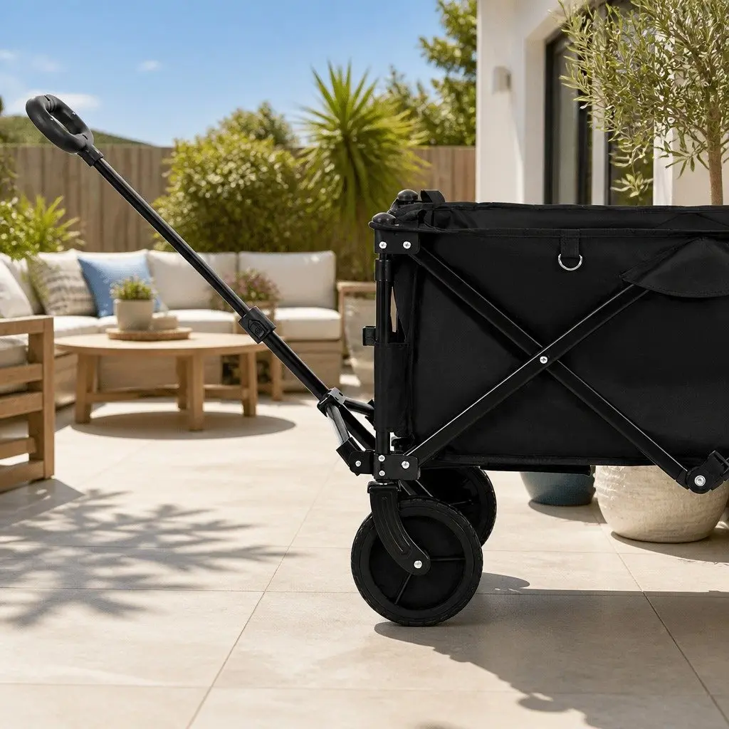 Folding Garden Trolley Cart for Outdoor Use Black