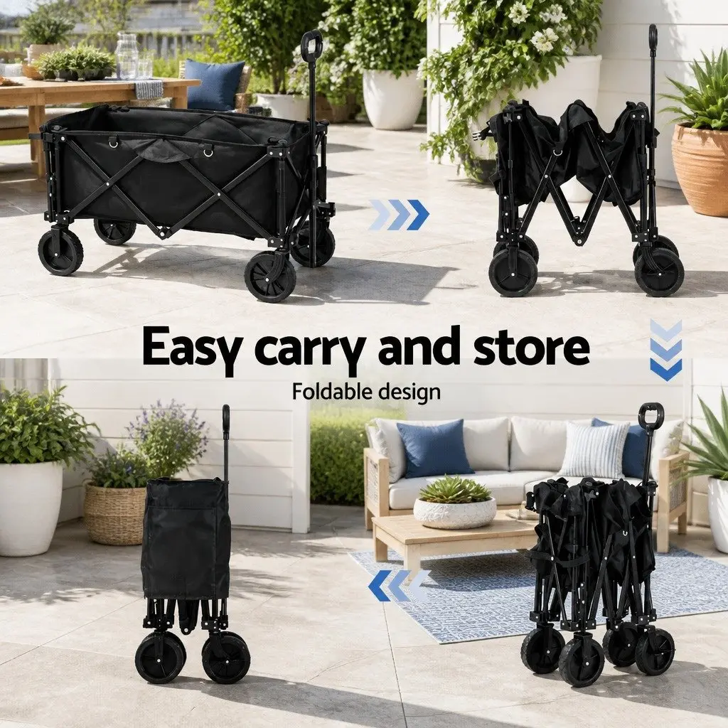 Folding Garden Trolley Cart for Outdoor Use Black