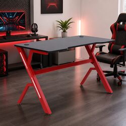 Gaming Desk Table 120cm Computer Workstation Carbon Fibre Red Black Office
