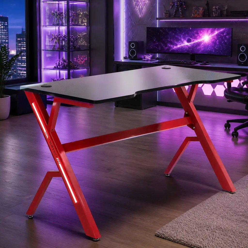 Gaming Desk Table for Office 120cm Carbon Fibre Red Black