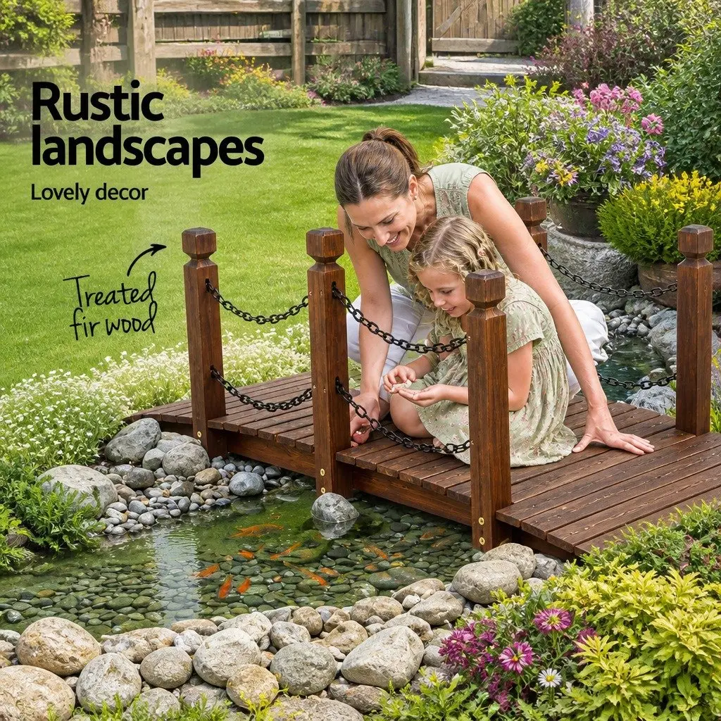 Wooden Garden Bridge Outdoor Ornament 160cm Brown