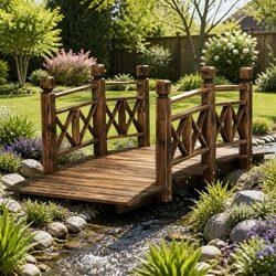 Wooden Garden Bridge 150cm Outdoor Ornament Arch Design with Railings