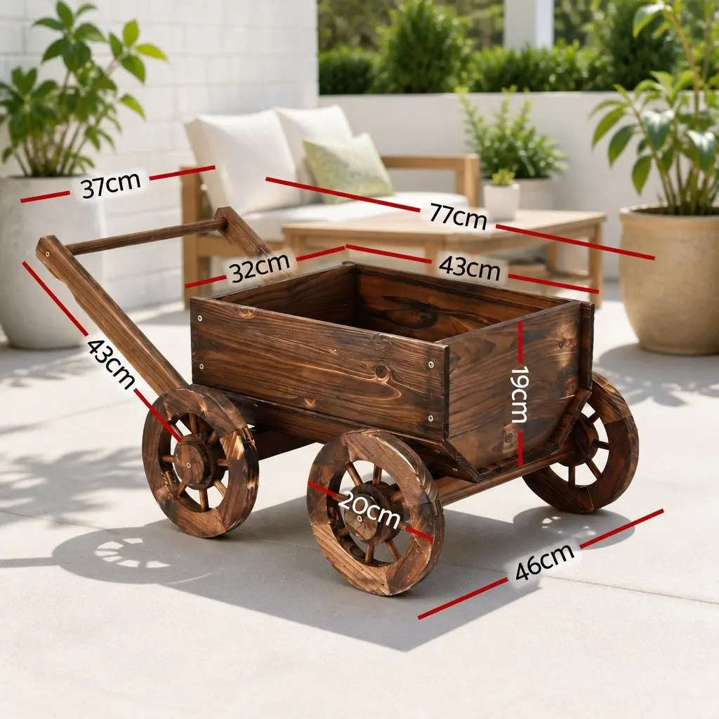 Wooden Planter Cart Garden Flower Display Wagon Four Wheels Plant Stand Outdoor