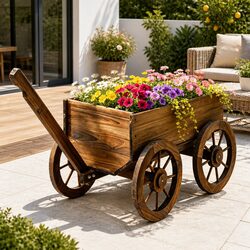 Wooden Planter Cart Dimensions: 121cm x 46cm x 57.5cm