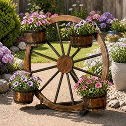 80cm Wooden Wagon Wheel Plant Stand - Specifications Inside