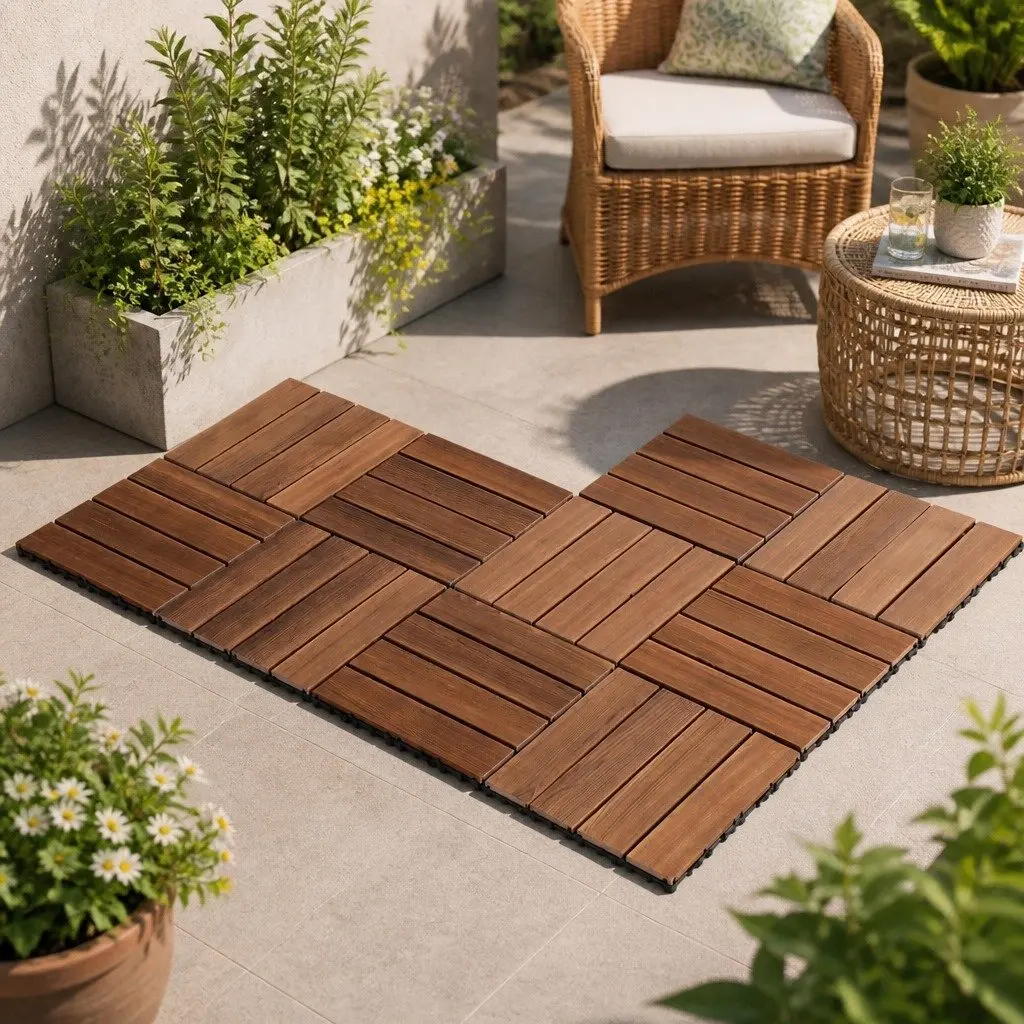 Wood Deck Tiles for Patio Balcony Garden 30x30cm