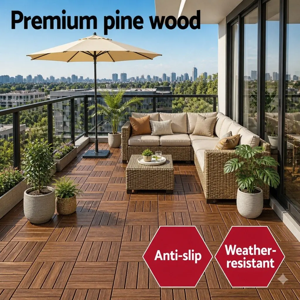 Wood Deck Tiles for Patio Balcony Garden 30x30cm