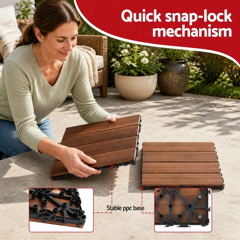 Wood Deck Tiles for Patio Balcony Garden 30x30cm