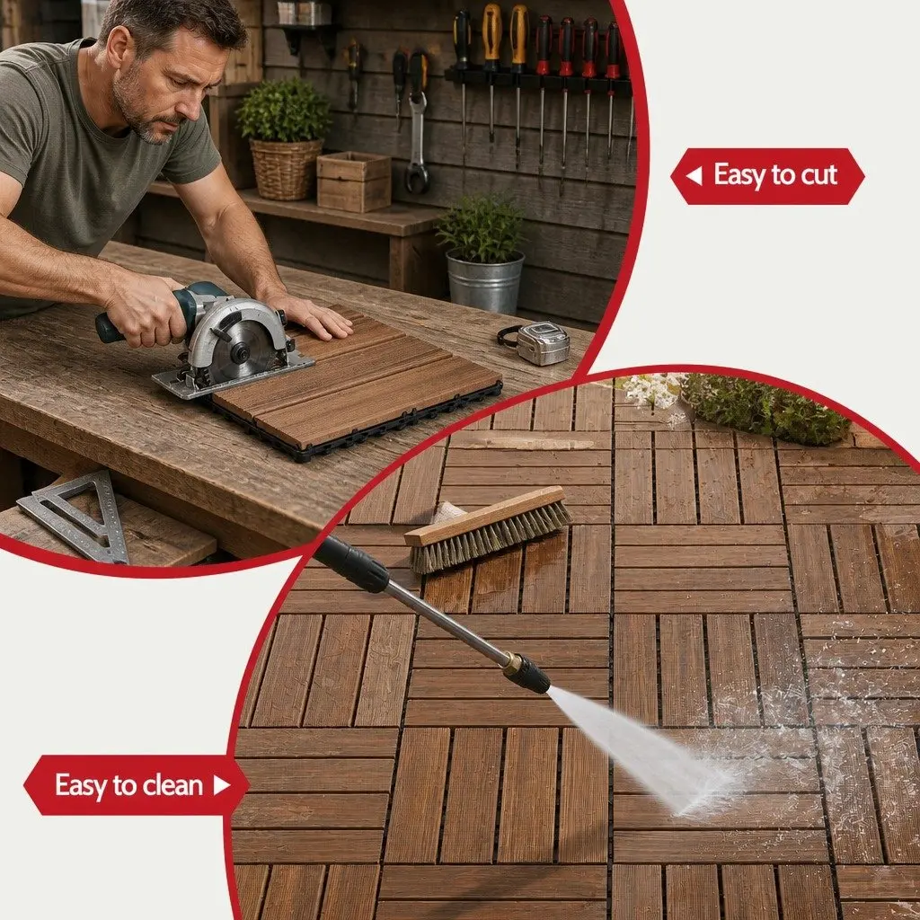 Wood Deck Tiles for Patio Balcony Garden 30x30cm