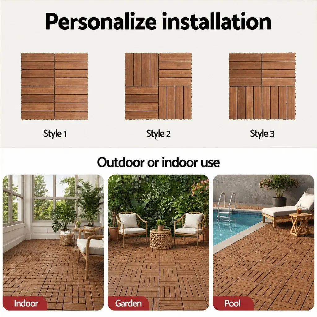 Wood Deck Tiles for Patio Balcony Garden 30x30cm