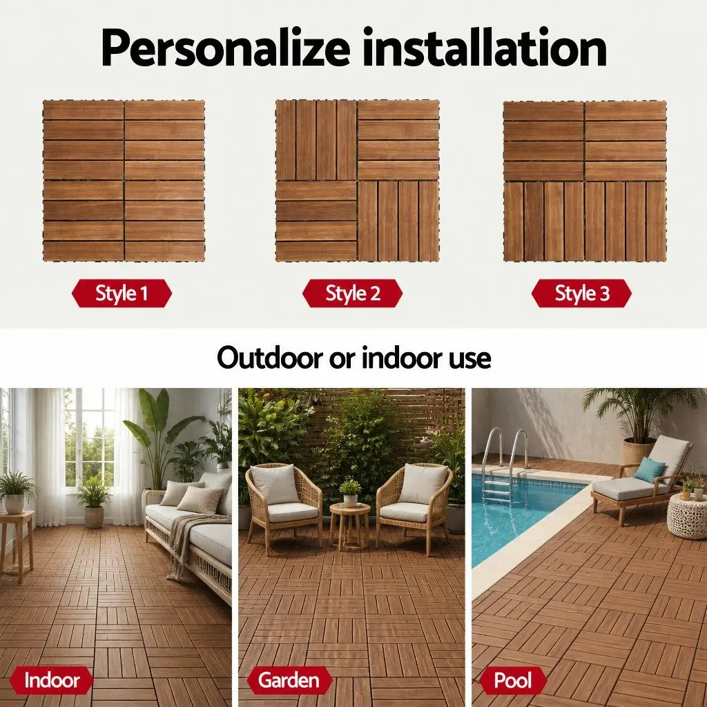 Wood Deck Tiles for Patio Balcony Garden 30x30cm