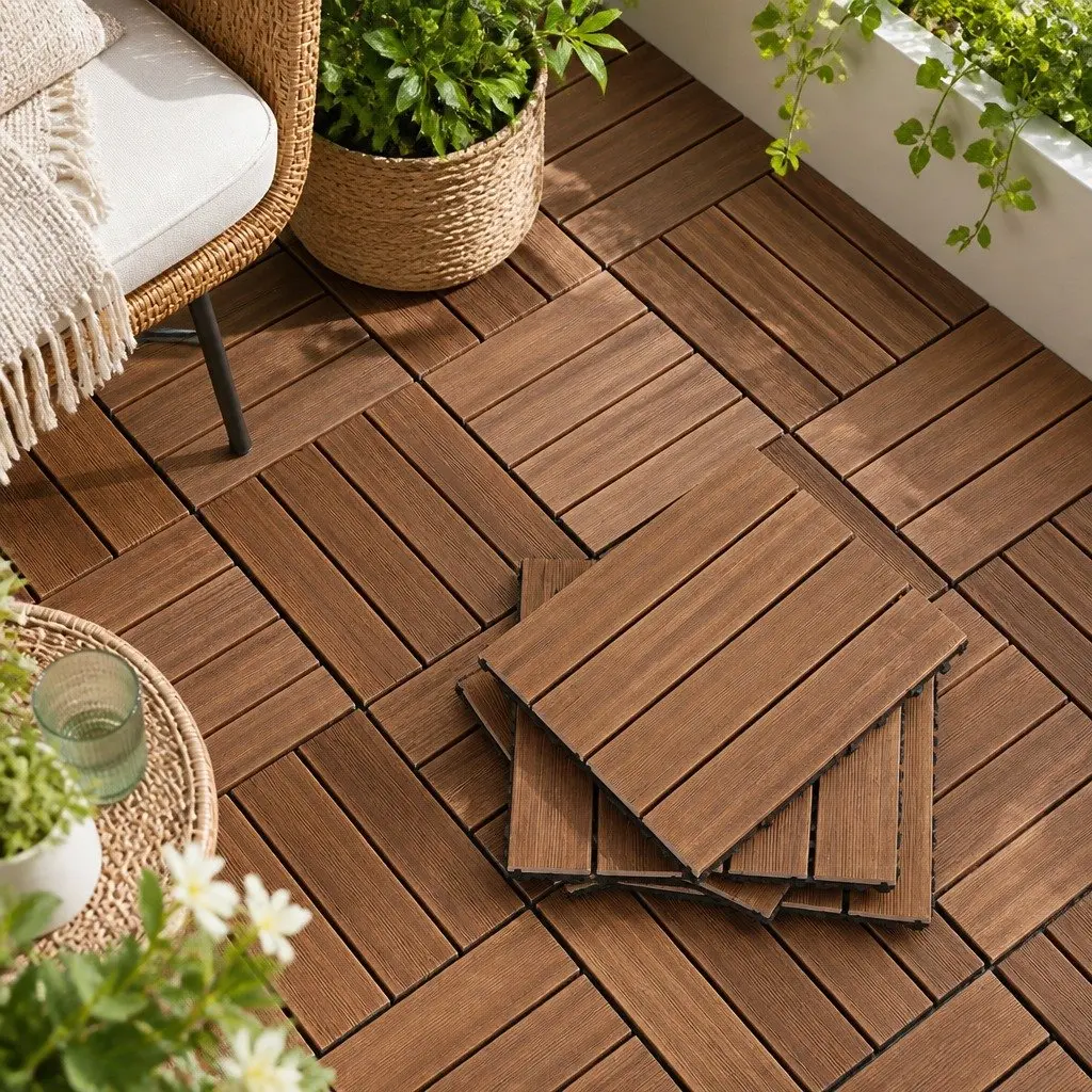 Wood Deck Tiles for Patio Balcony Garden 30x30cm