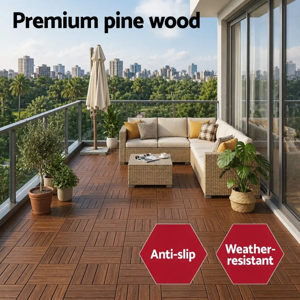 27PCS Interlocking Wood Deck Tiles 30x30cm