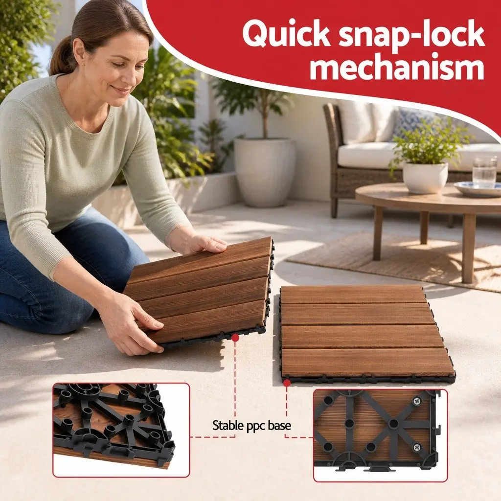 27PCS Interlocking Wood Deck Tiles 30x30cm