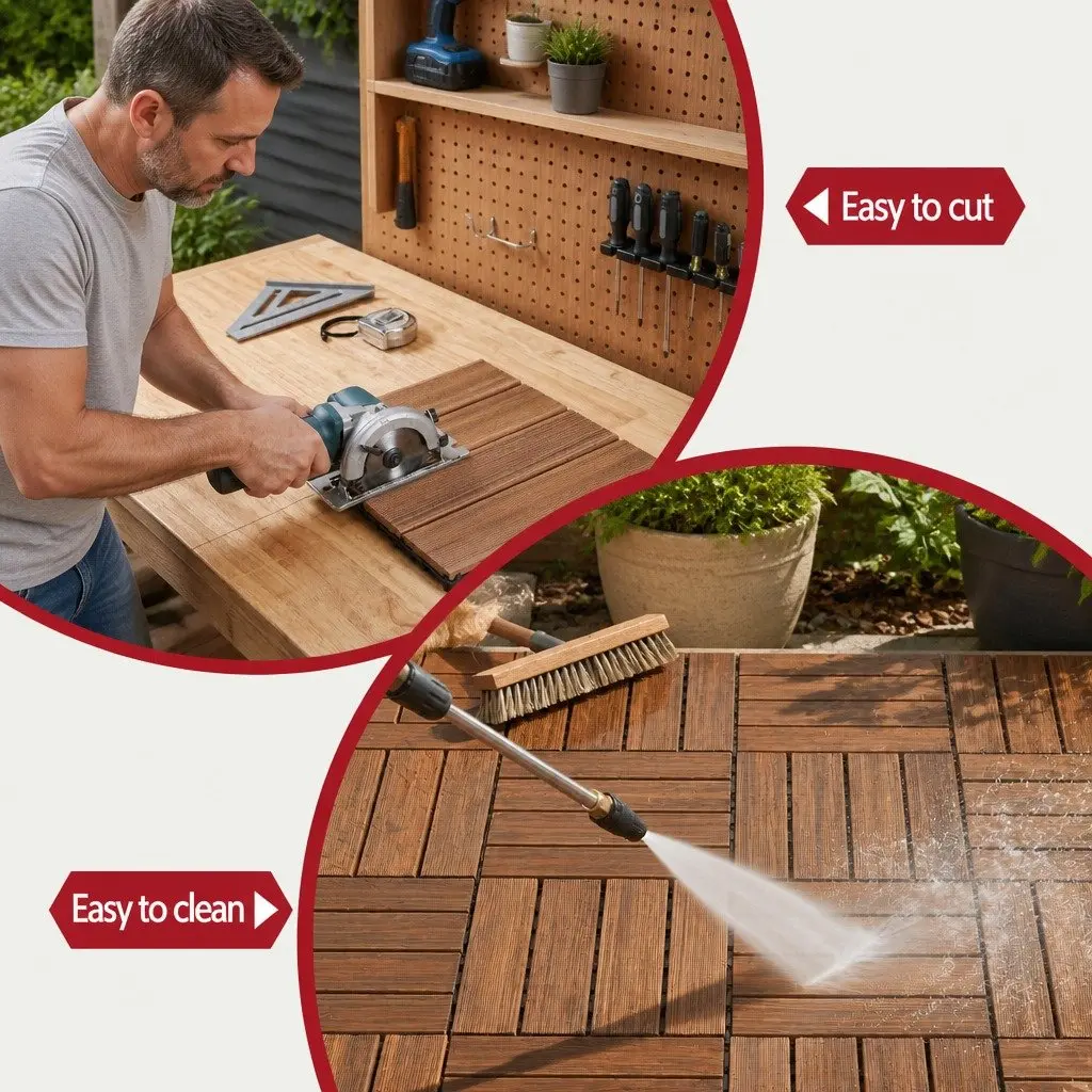 27PCS Interlocking Wood Deck Tiles 30x30cm