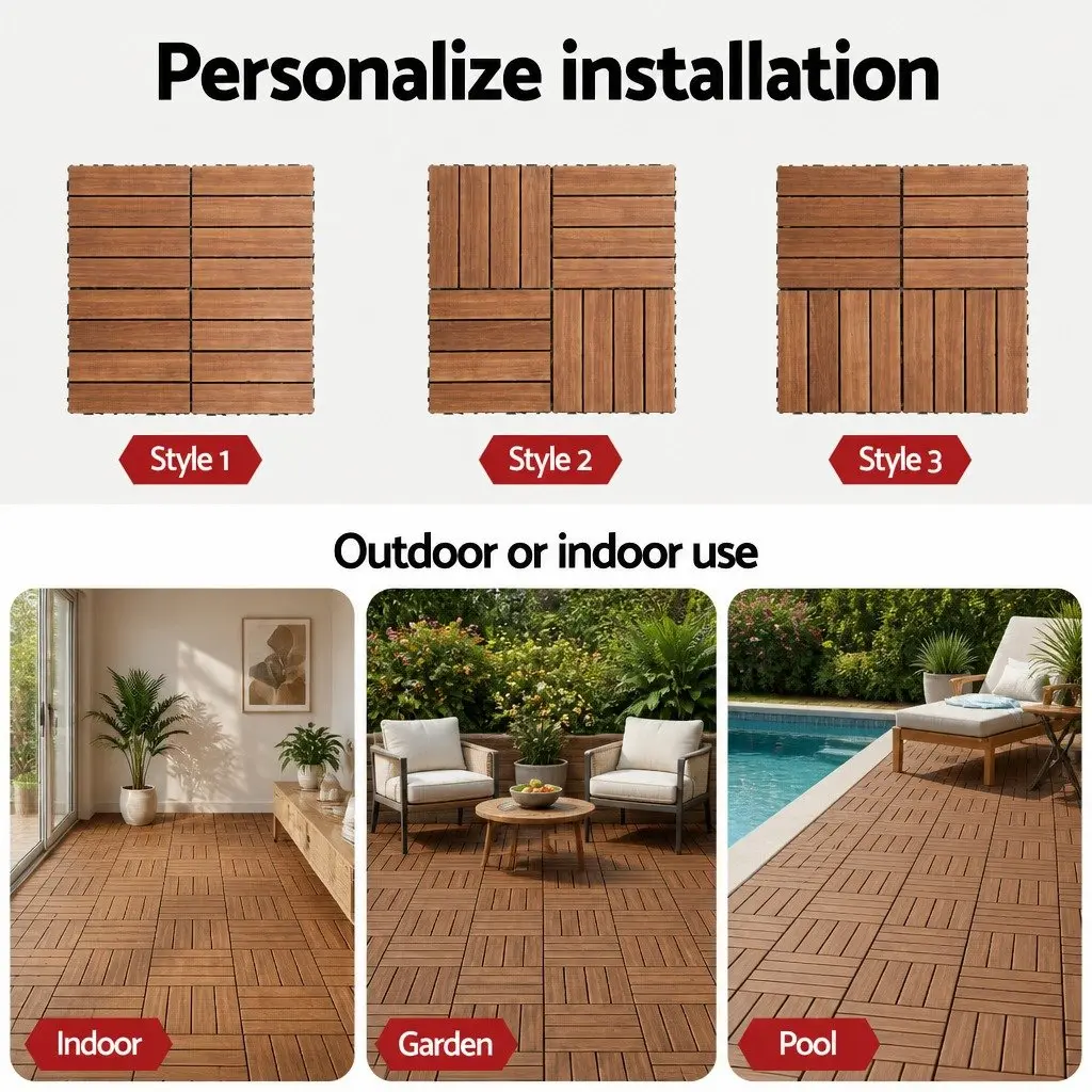 27PCS Interlocking Wood Deck Tiles 30x30cm
