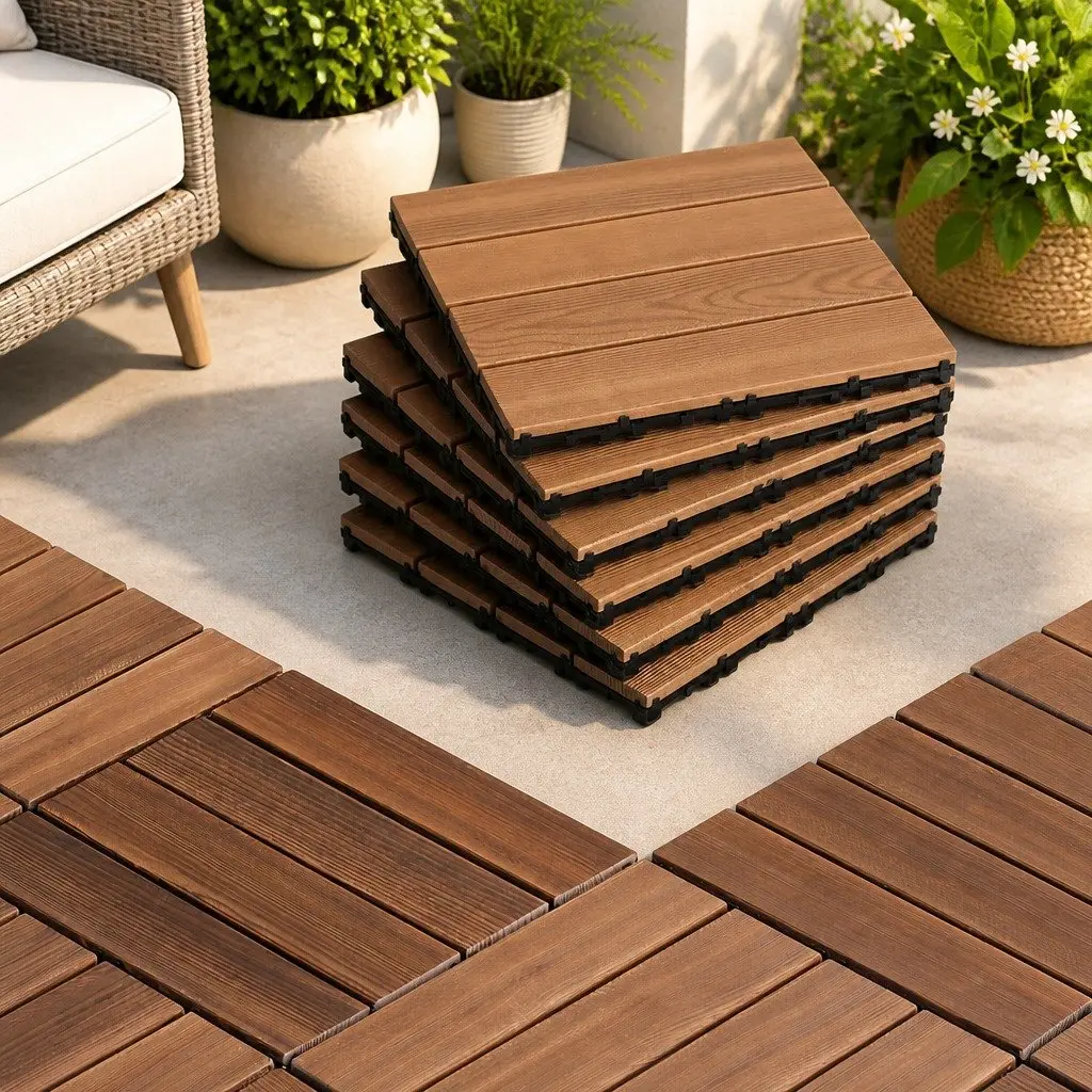 27PCS Interlocking Wood Deck Tiles 30x30cm