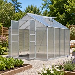 Aluminium Greenhouse Dimensions: 2.42x2.5x2.26M with Polycarbonate Panels