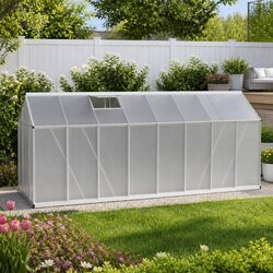 Aluminium Greenhouse 4.7x2.5x2.26M Double Doors Polycarbonate Garden Shed Plant